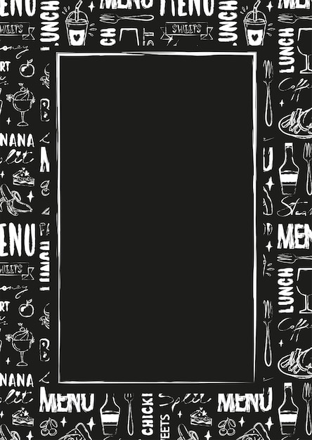 Vector vector cafe menu template with empty space for text chalk vintage effect with food items