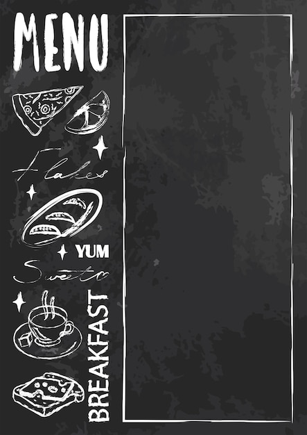 Vector cafe menu template with empty space for text chalk vintage effect with food items