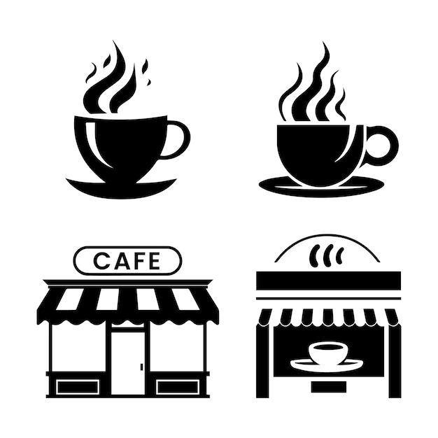 ベクトル カフェ ショップとコーヒー アイコン ロゴ デザイン テンプレート