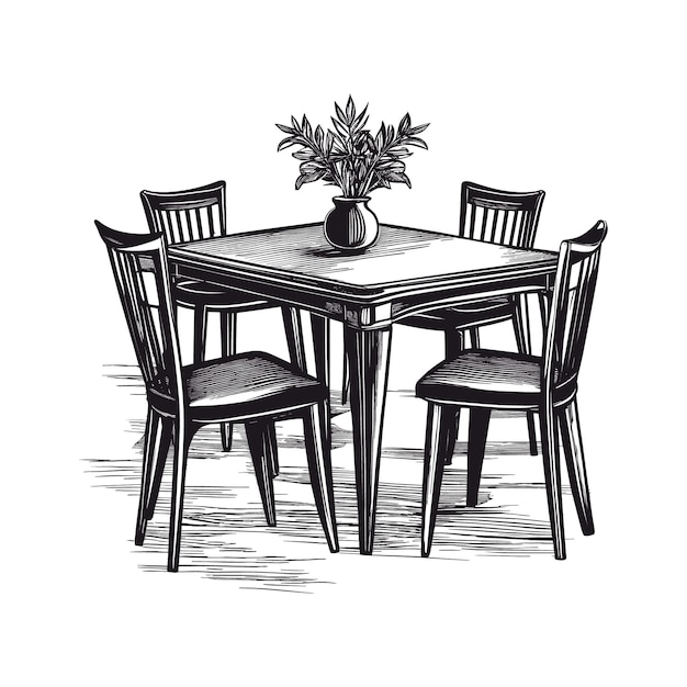 椅子付きのベクトルカフェテーブルベクトルイラストに変換された手描きスケッチ