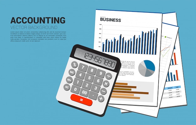 Vector calculator and company document paper with multiple graph. concept for business information investment and accounting