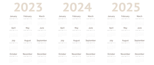 Vector calendar for 2023 2024 Wall calendar in minimalist style on white In light brown tones