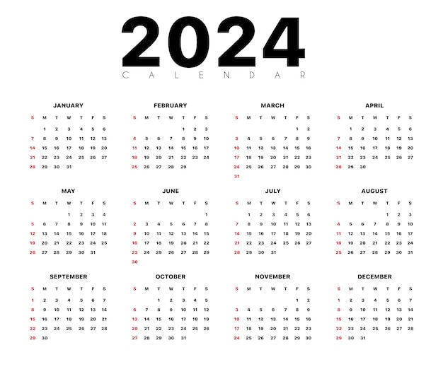 Vettore calendario vettoriale 2024 con sfondo bianco modello di disegno vettoriale