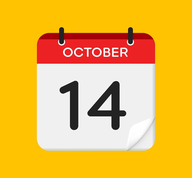 Vector calendar icon 14 october day month flat style