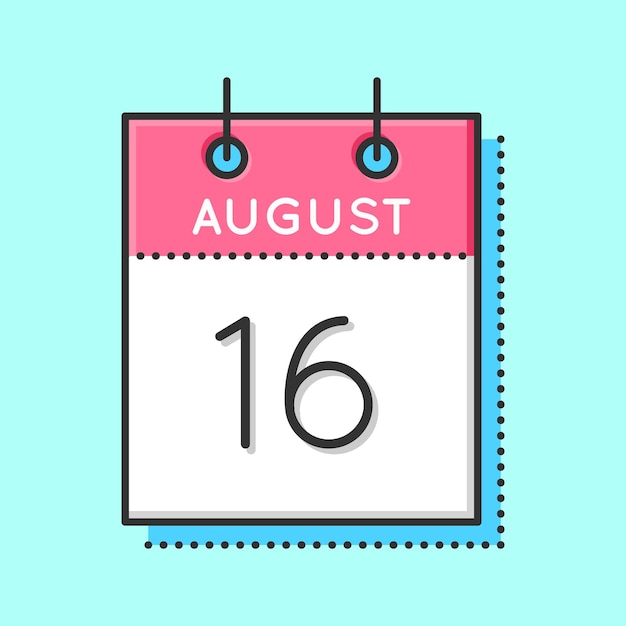 Vector Calendar Icon Flat and thin line vector illustration Calendar sheet on light blue background August 16th