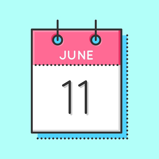 Vector Calendar Icon Flat and thin line vector illustration Calendar sheet on light blue background June 11th