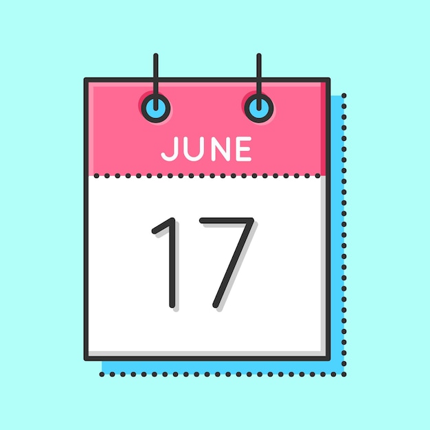 Vector Calendar Icon Flat and thin line vector illustration Calendar sheet on light blue background June 17th