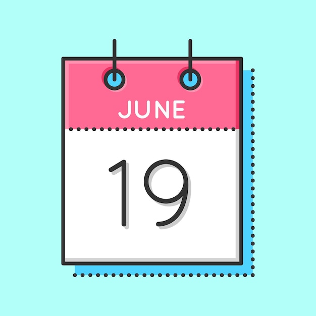 Векторная икона календаря Плоская и тонкая линия векторной иллюстрации Лист календаря на голубом фоне 19 июня День отца