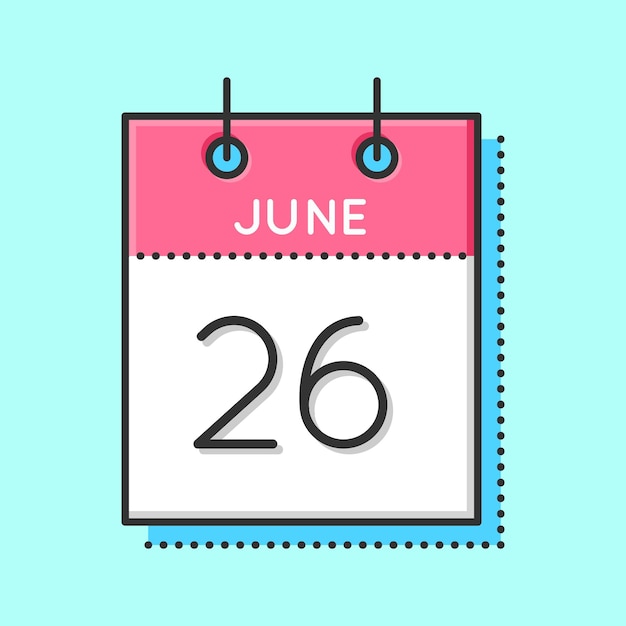 Vector Calendar Icon Flat and thin line vector illustration Calendar sheet on light blue background June 26th International day against drug abuse