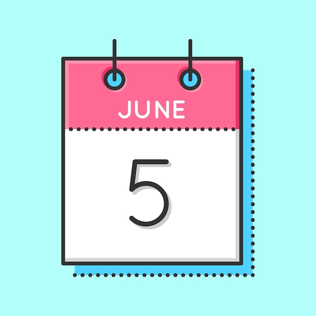 Vector Calendar Icon Flat and thin line vector illustration Calendar sheet on light blue background June 5th