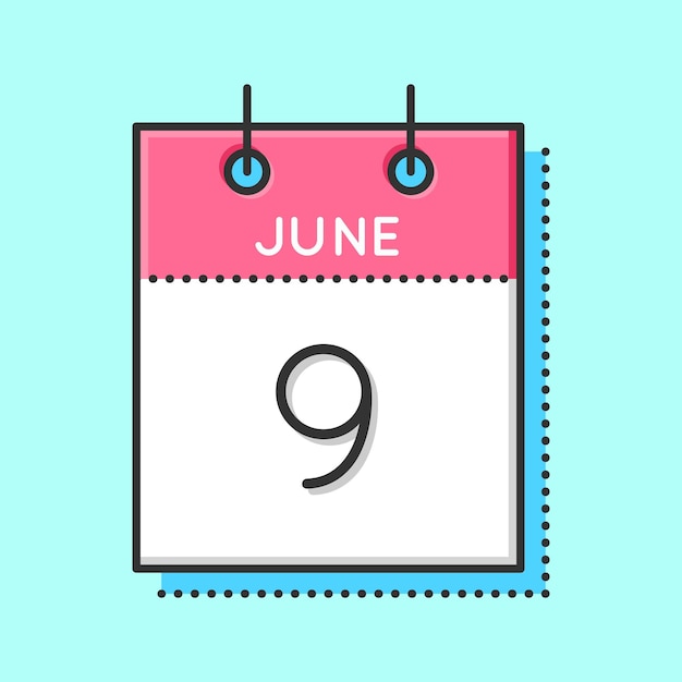 ベクトル カレンダー アイコン 平らで細い線のベクトル図 水色の背景にカレンダー シート 6 月 9 日端午節中国のドラゴン ボート フェスティバル