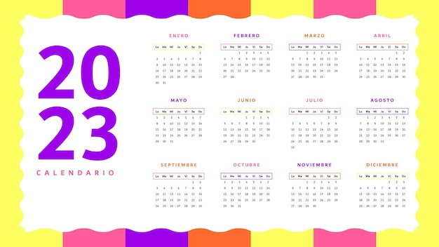 Vettore vettore calendario 2023 colori