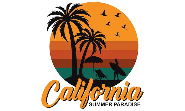 Vector vector 'californië zomerparadijs' tshirt ontwerp illustratie