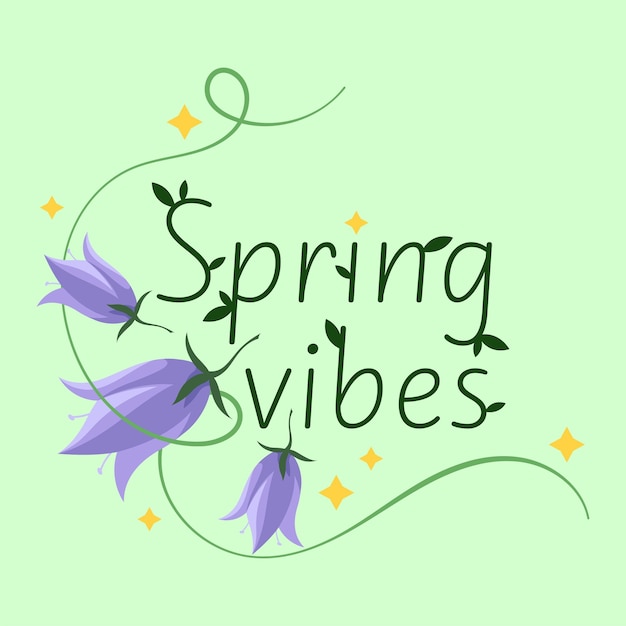 Vettore cartolina d'auguri di primavera floreale disegnata a mano calligrafica vettoriale con sfondo verde
