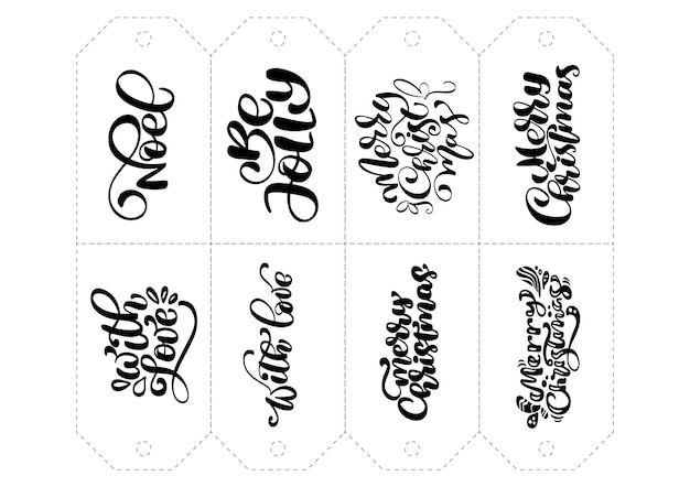 Vector calligraphy set phrases for tags Isolated Christmas Hand Drawn lettering illustration Heart