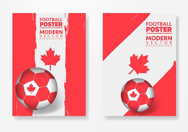 Векторный шаблон футбольного плаката Канады с футбольным мячом, текстурами кисти и местом для ваших текстов.