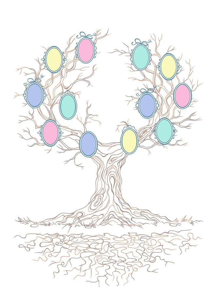 Vector vector candy colors genealogical branchy tree with places for family portraits