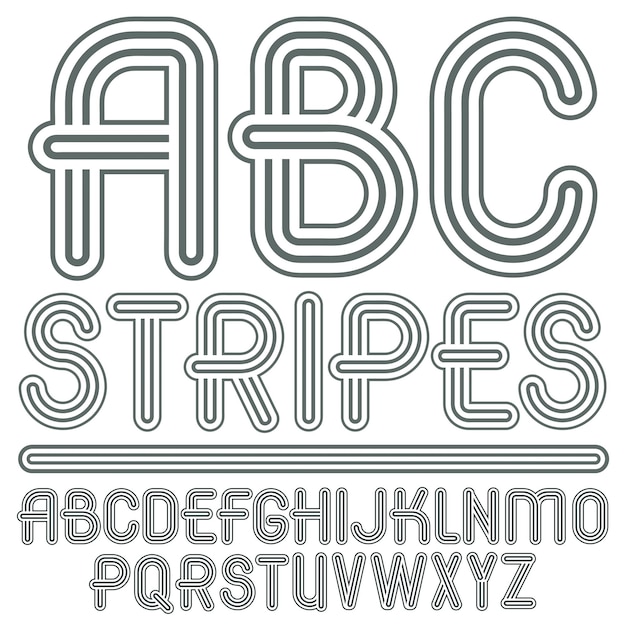 Vector capital modern alphabet letters, abc set. Trendy font, script from a to z can be used in art  poster creation. Created using triple stripy, parallel lines.