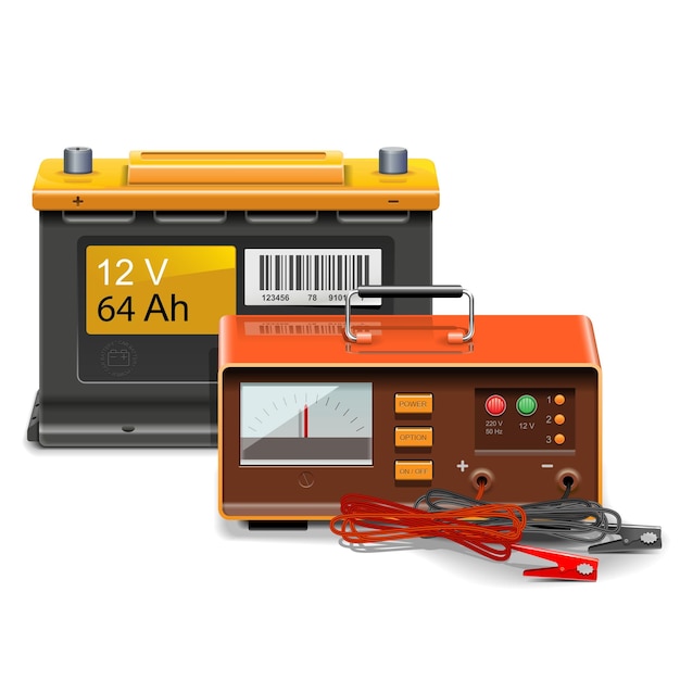 Vettore concetto di carica della batteria dell'auto di vettore