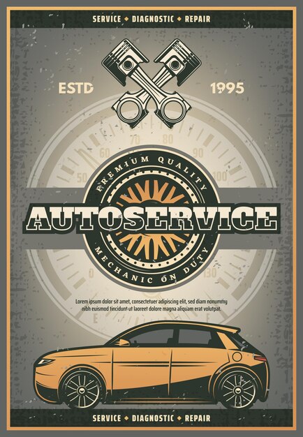 Vector vector car tires and engine auto service poster