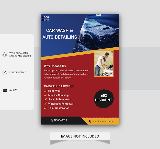 Vector vector car wash cleaning flyer design template car washing service