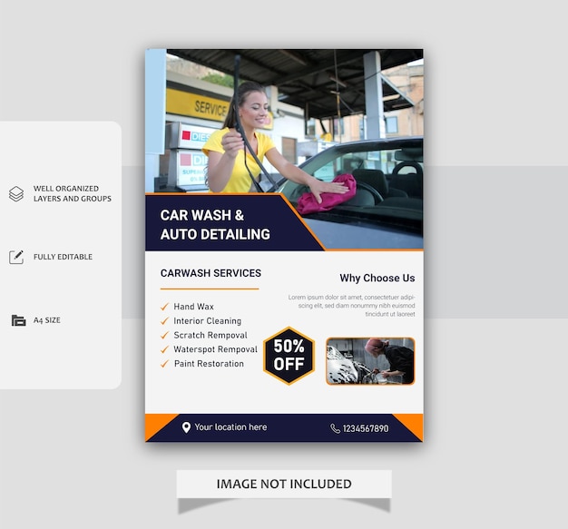 Vector vector car wash cleaning flyer design template car washing service