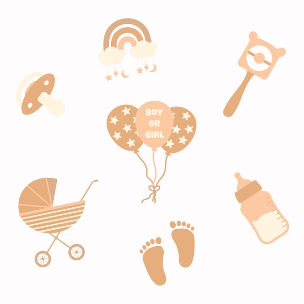 Vector vector card for a newborn baby with baby items