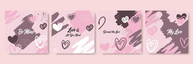 Vector card set for valentines day. Black, red and white poster collection with hand written brush lettering. Romantic collection for your design.