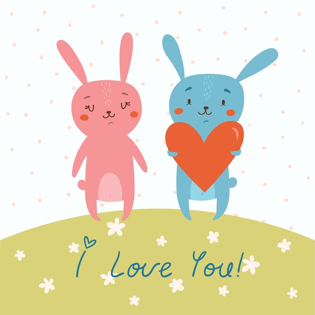 Vector card with cute bunnies in love