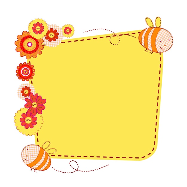 Vector card with lovely flowers and the cute bees