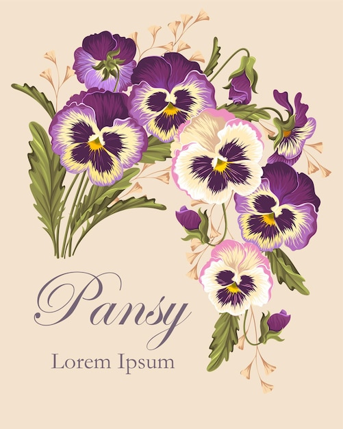 Vector card with vintage pansie