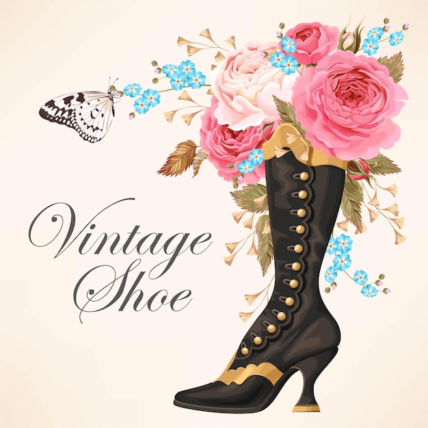 vector card with vintage shoe and flower
