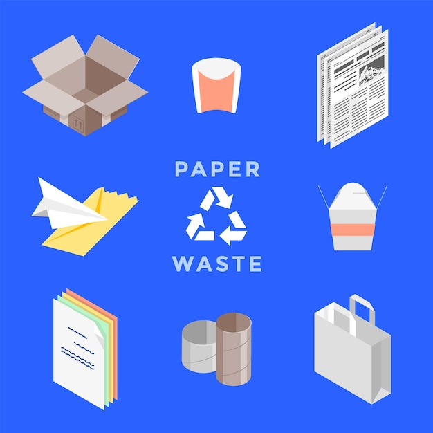 Vector vector cardboard package newspapers letters papers tubes bags recycle wastepaper management set