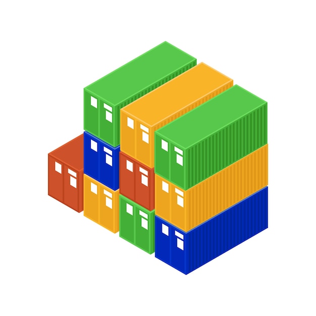 벡터 화물 컨테이너 아이콘 아이소메트릭 스타일 설정