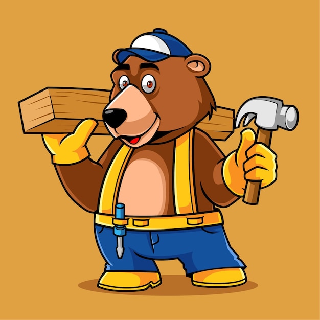 Векторный медведь-плотник милый мультфильм