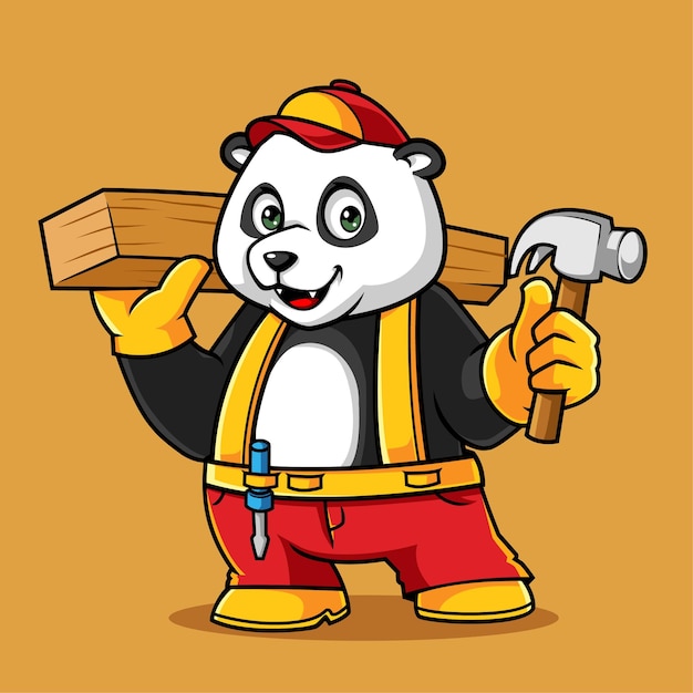 Vector carpenter panda cute cartoon