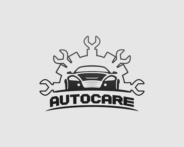 ベクトル ベクトル車のロゴのデザインコンセプト。自動車のケア。ホイールとレンチのイラストと修復と詳細のロゴベクトル