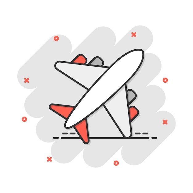 Vector vector cartoon airplane icon in comic style airport plane sign illustration pictogram airplane business splash effect concept