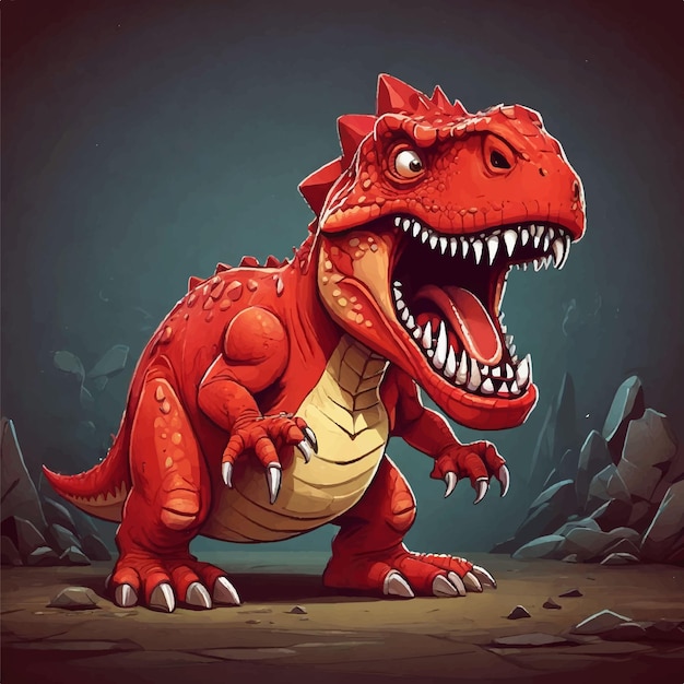 Vector vector cartoon angry red dinosaur roaring illustration