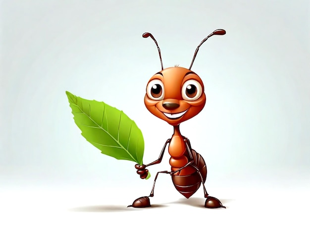 vector cartoon Ant holding green leaf isolated AI_Generated