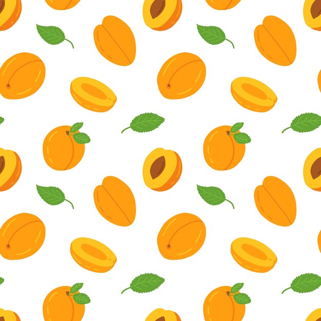 Vector cartoon apricot seamless pattern isolated on white background Different peach and apricot vector pattern