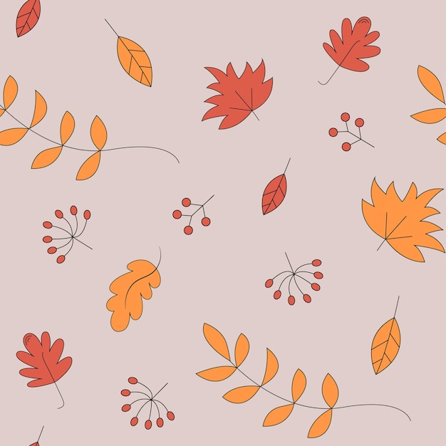 Vector cartoon autumn leaves seamless pattern Cute doodle wallpaper illustration