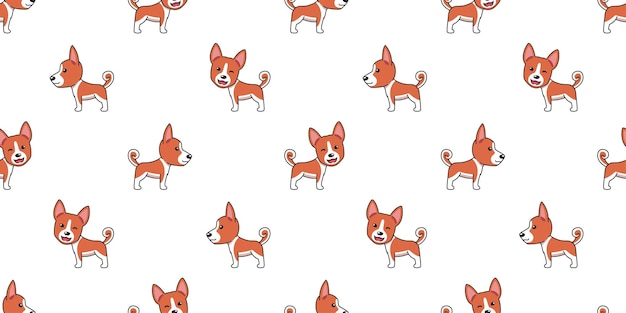 Vector cartoon basenji dog seamless pattern background