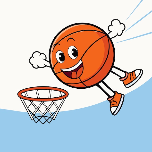 Vector vector cartoon basketball ball flying into a basket