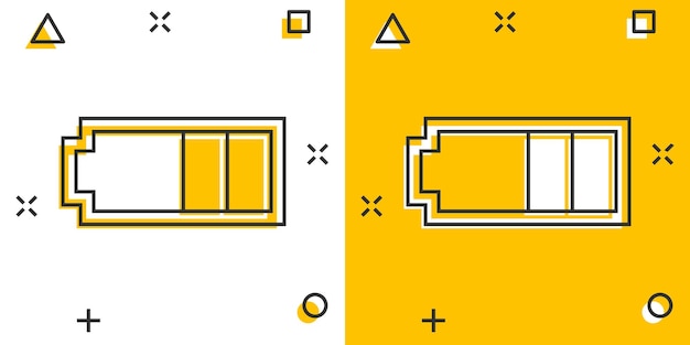 Icona del segno dell'indicatore del livello di carica della batteria del fumetto vettoriale in stile fumetto pittogramma dell'illustrazione del segno della batteria concetto di effetto splash aziendale dell'accumulatore