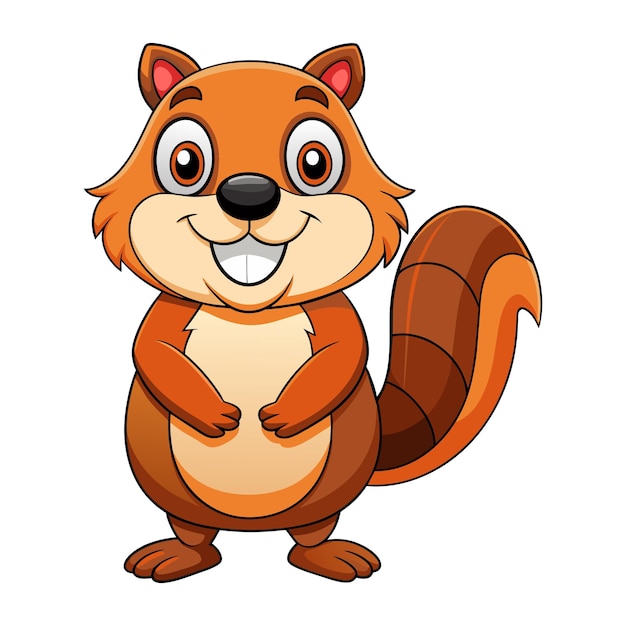 Vector cartoon beaver posing on white background