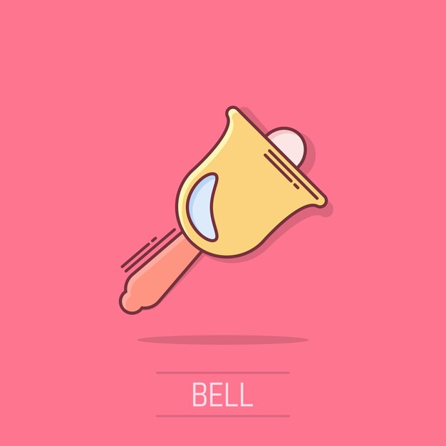 Vector vector cartoon bell alarm icon in comic style bell jingle concept illustration pictogram gong business splash effect concept