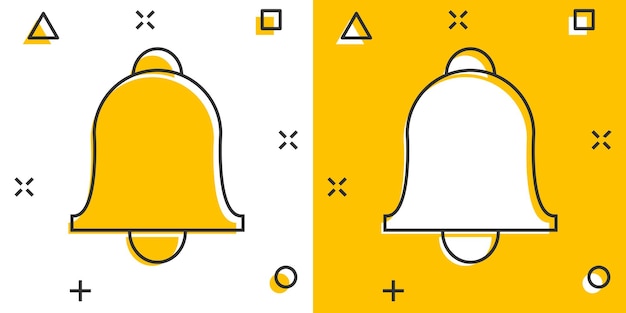 Icona della campana di cartone animato vettoriale in stile fumetto pittogramma di illustrazione del concetto di campanello d'allarme concetto di effetto splash aziendale del campanello