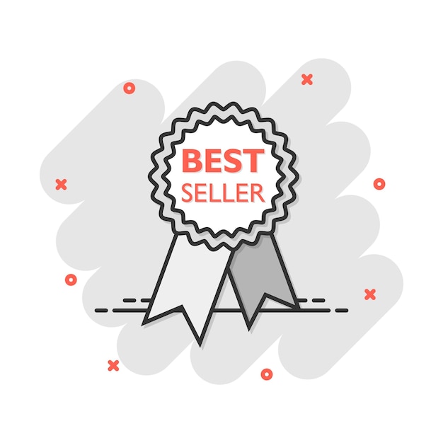 Vector vector cartoon best seller ribbon icon in comic style medal sign illustration pictogram bestseller business splash effect concept