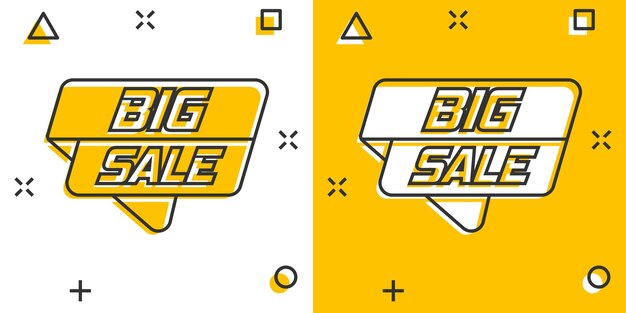 Vector cartoon big sale banner icon in comic style badge shopping illustration pictogram big sale business splash effect concept